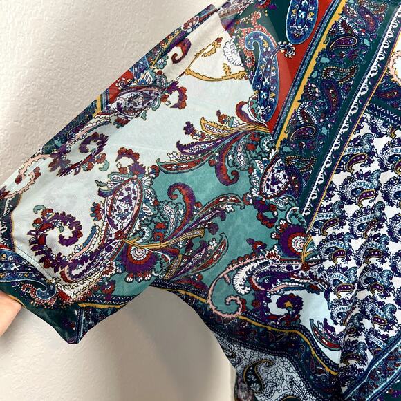 Chicos Top Womens Womens 4 Blue Paisley Print Mesh Overlay Boho Chic Relaxed - Picture 3 of 13